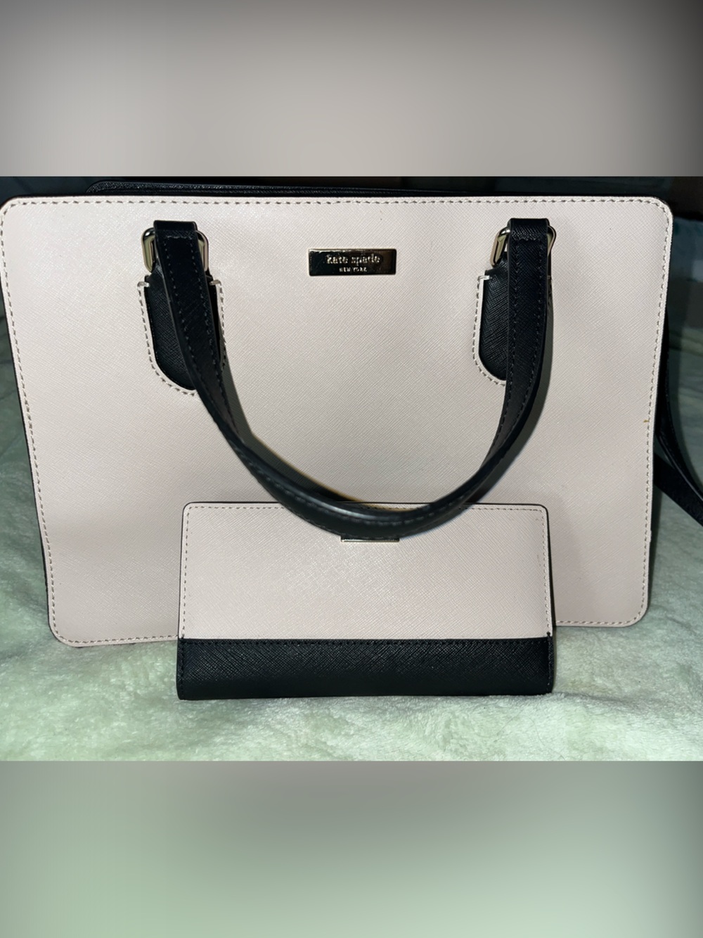 kate spade Black and Cream Satchel with Matching Wallet